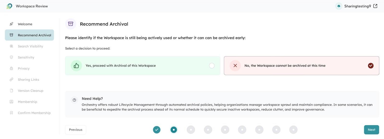 orchestry workspace review recommend archival feature