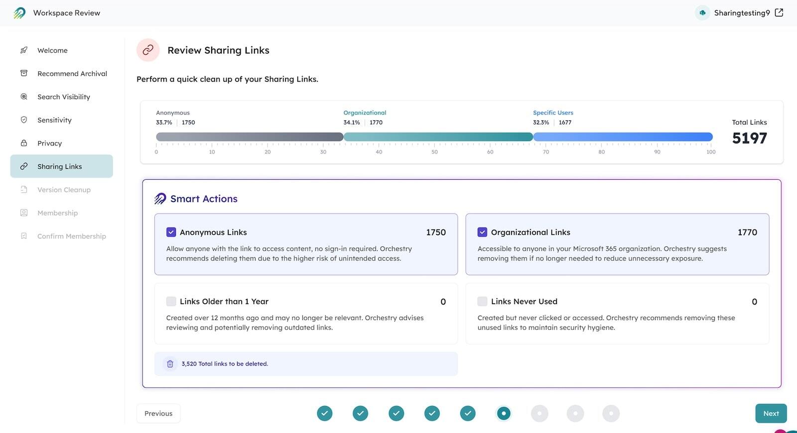 orchestry workspace review sharing links feature