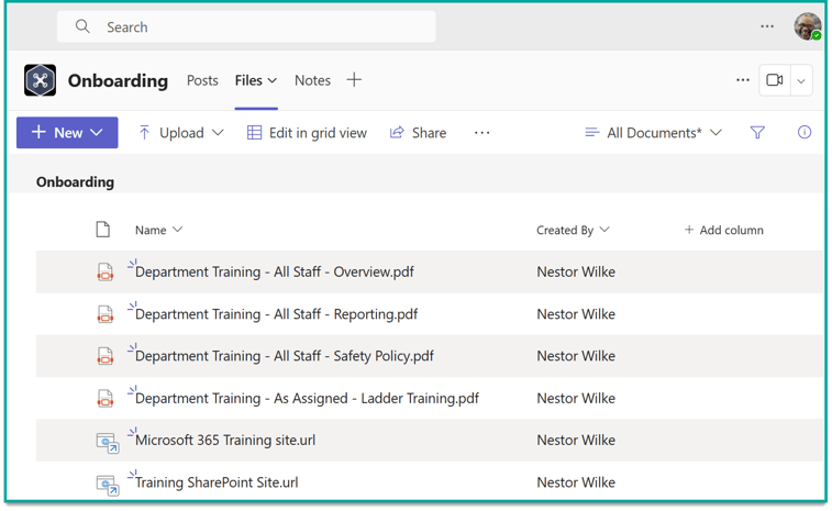 SharePoint Files Tab Example