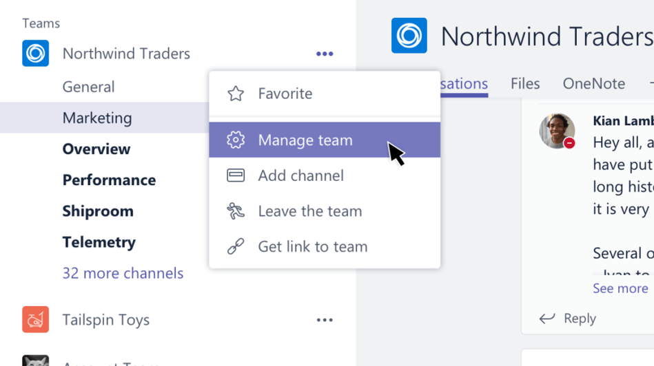 Image demonstrating how to access Microsoft Teams management