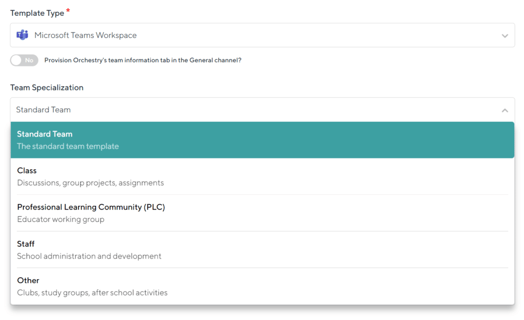 Teams Education Team Type