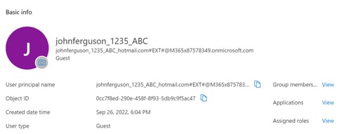 The information available about Guest users in Azure Active Directory
