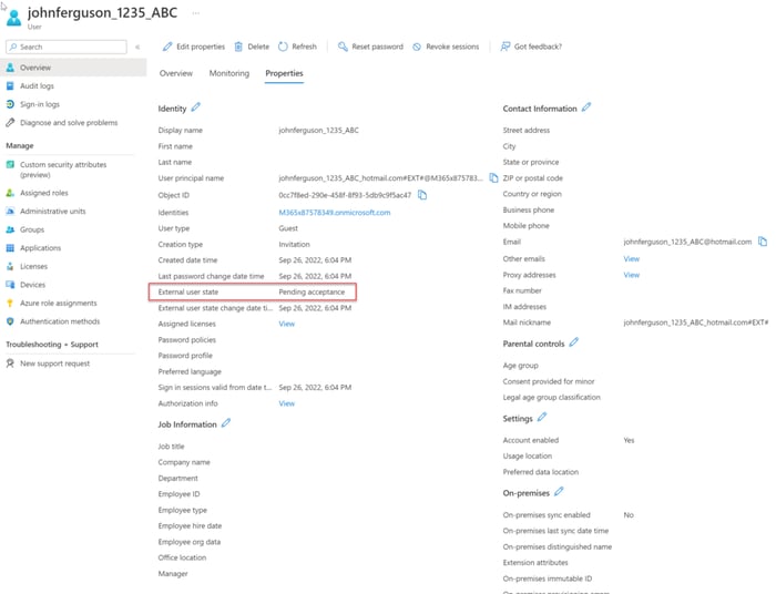 Guest user status information is available in Microsoft 365 Azure Active Directory 