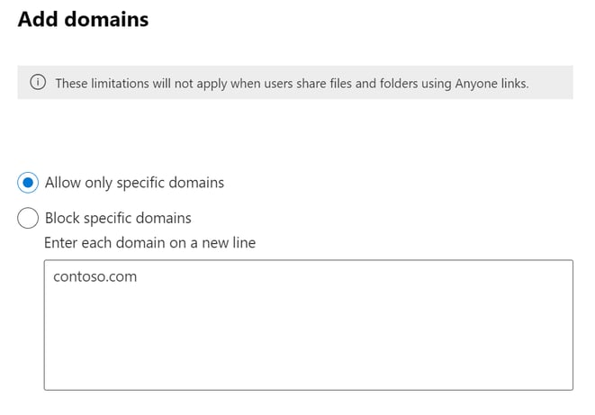Guest user domain blocking configuration in Microsoft 365 Admin Center