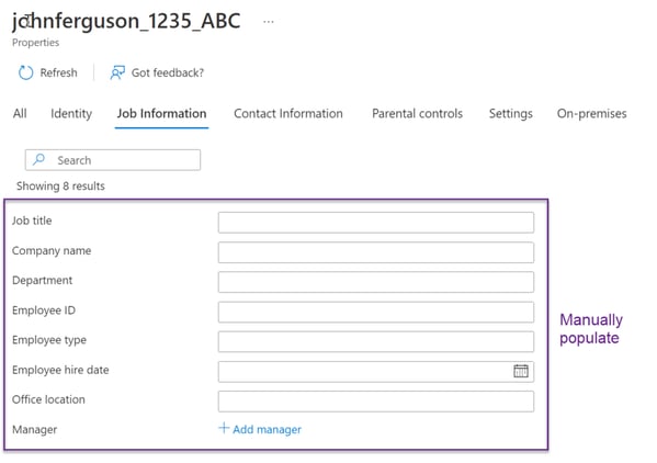 Guest User information fields that need to be populated manually by Azure Active directory Admin