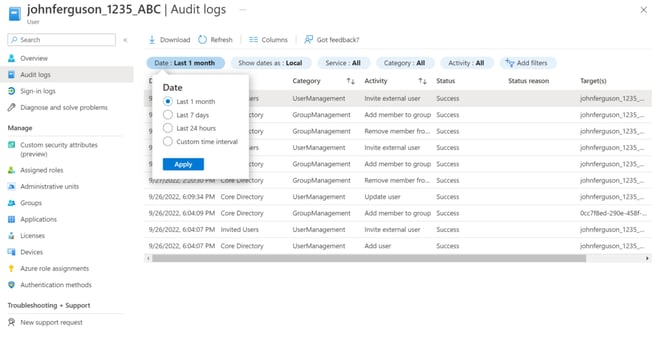 Individual Guest user audit logs in Azure Active Directory
