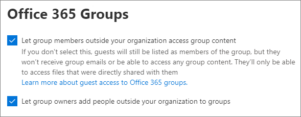 Office 365 Groups external collaboration options
