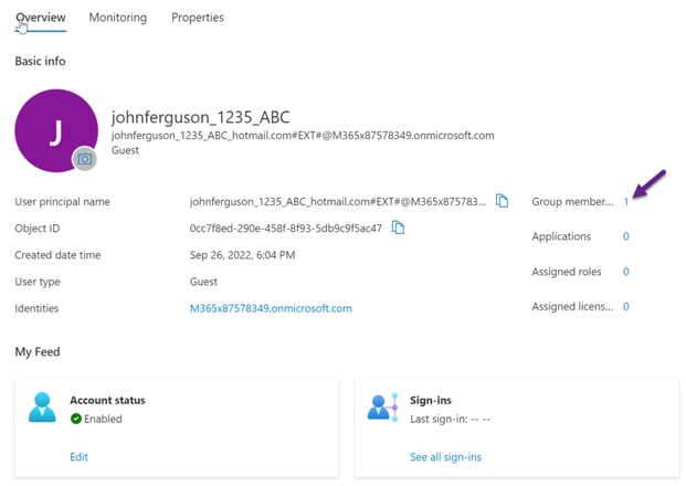 Information about Guest user Group membership found in Azure Active Directory