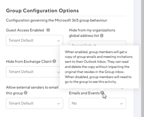M365 Group communications and events subscription option