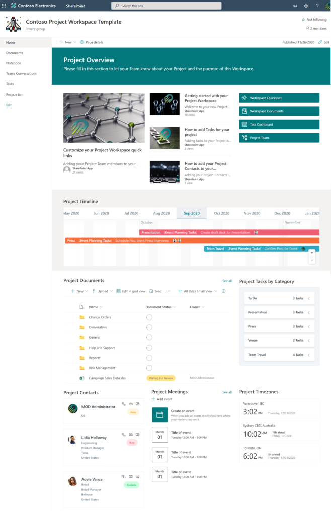 Orchestry's Project Management SharePoint template
