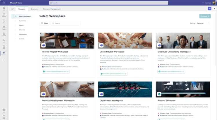 Microsoft 365 SharePoint and Microsoft Teams template library in Orchestry