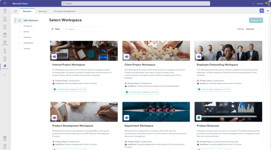 Orchestry's controlled self-service SharePoint and Microsoft Teams provisioning wizard