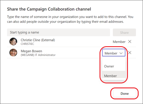 Screenshot of MS Teams Channel Sharing