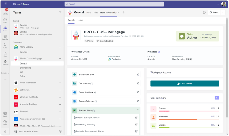 Orchestry's Microsoft Teams project template