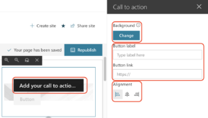 Screenshot - Adding CTA to SharePoint Online