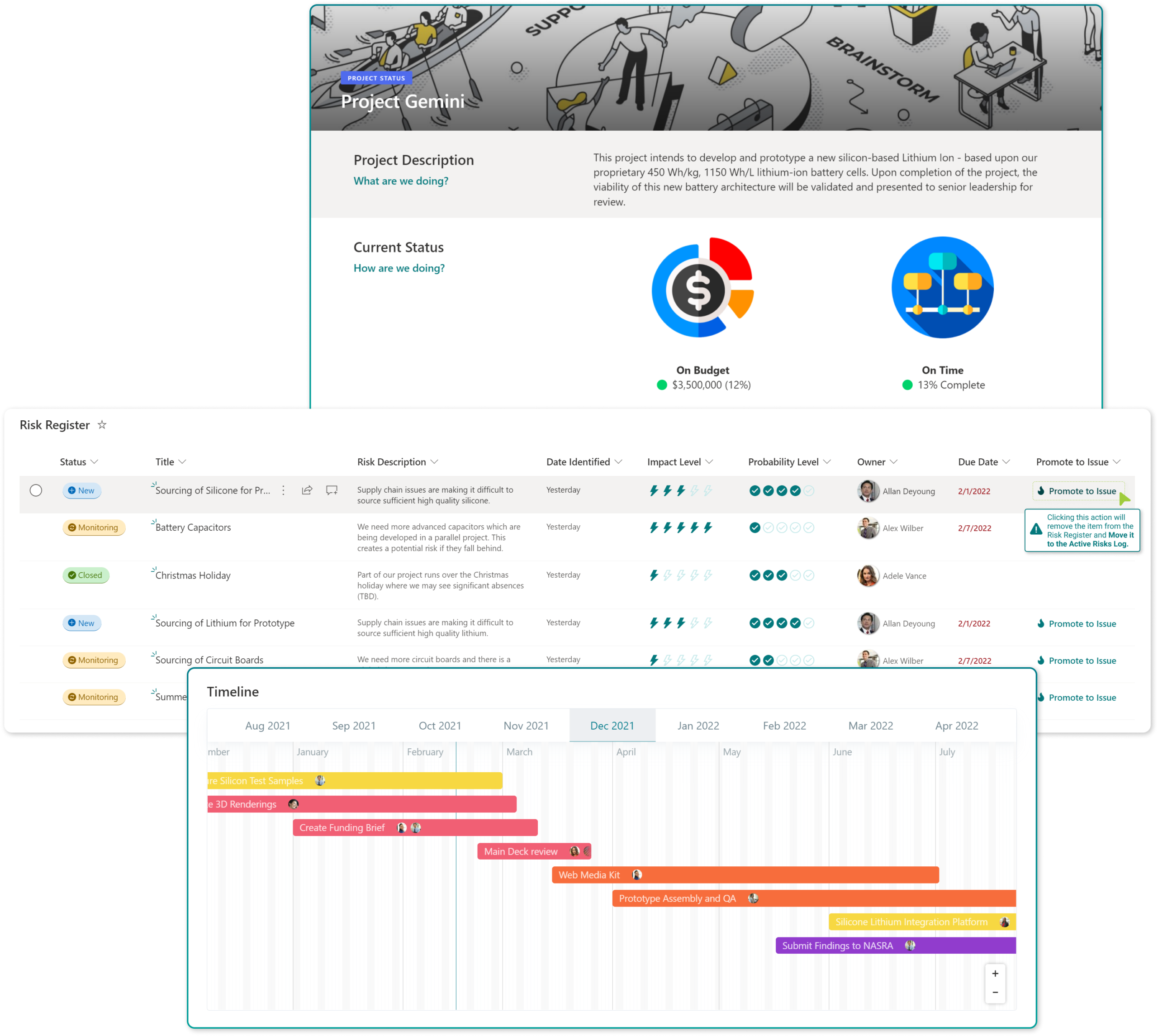 project health at-a-glance in microsoft teams
