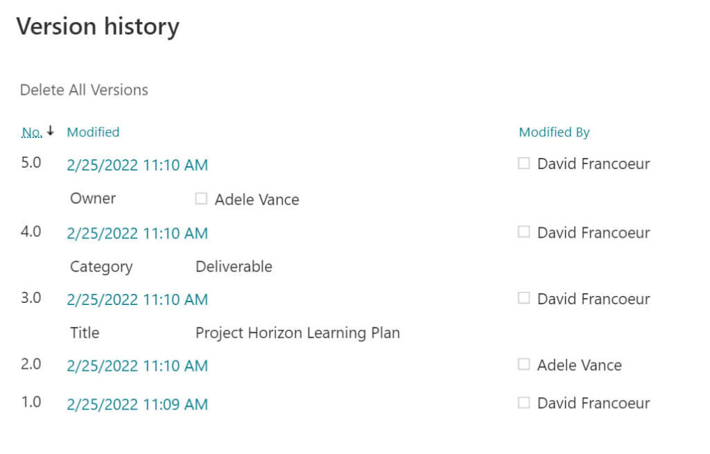 sharepoint document management features - version history