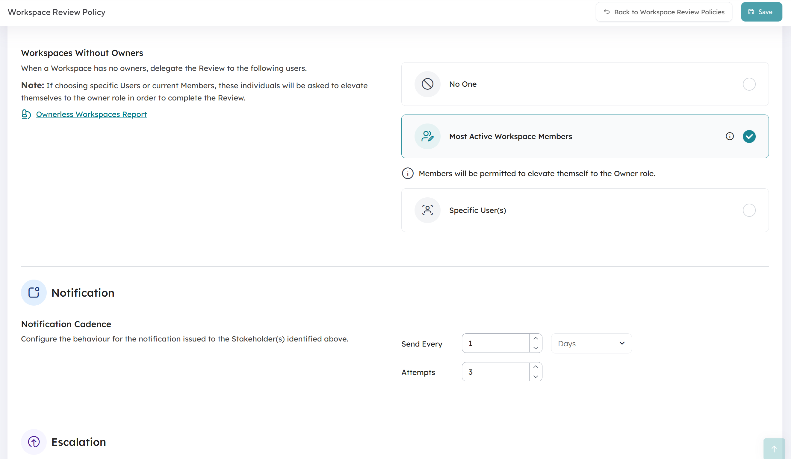 Orchestry workspace review policy - workspace without owners