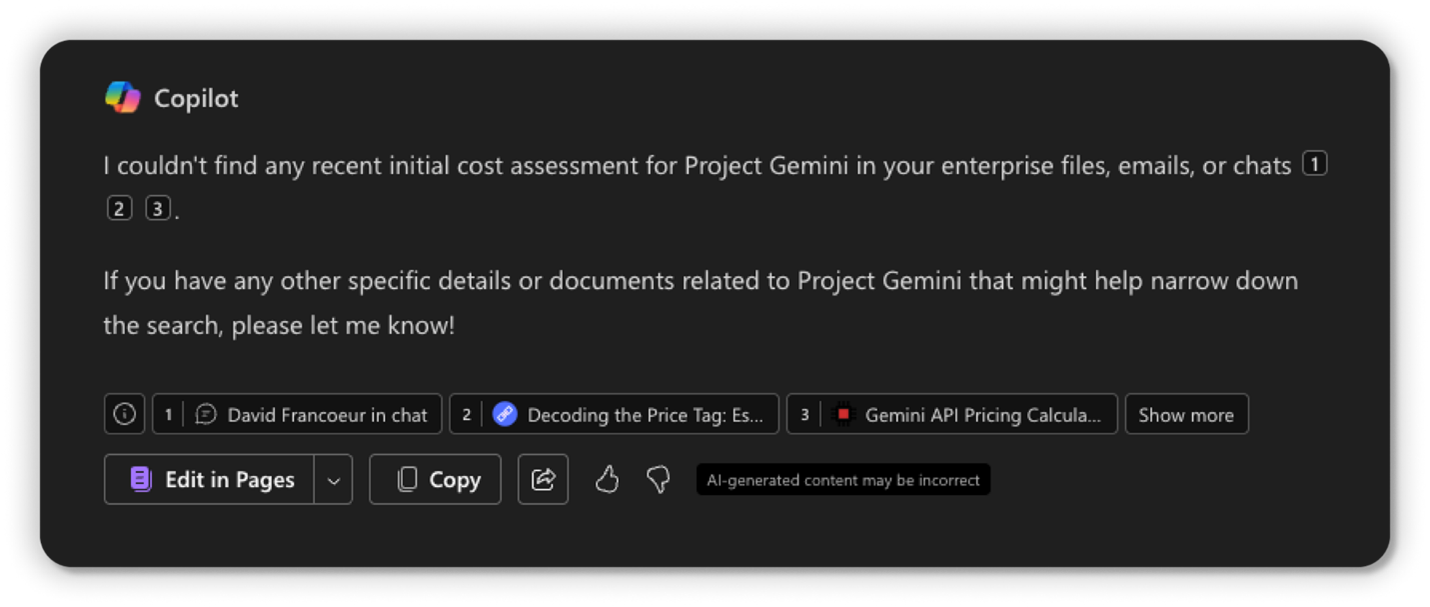 Copilot results before link redemption