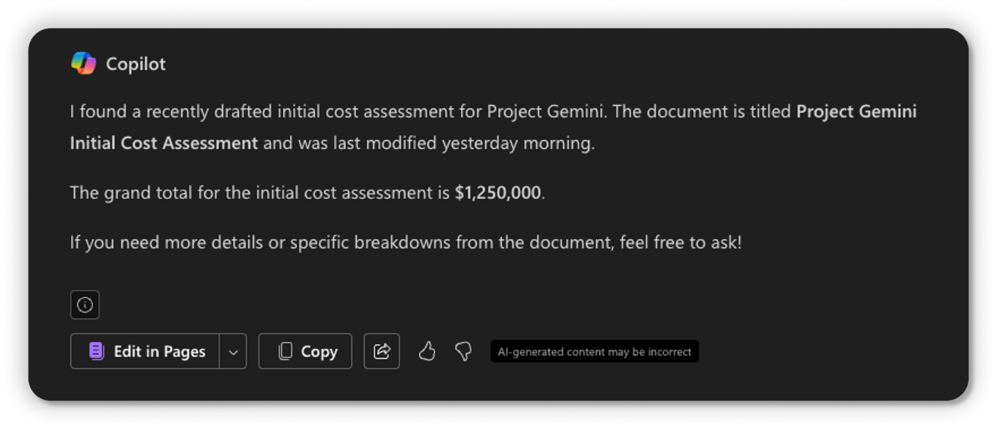 Copilot results after link redemption