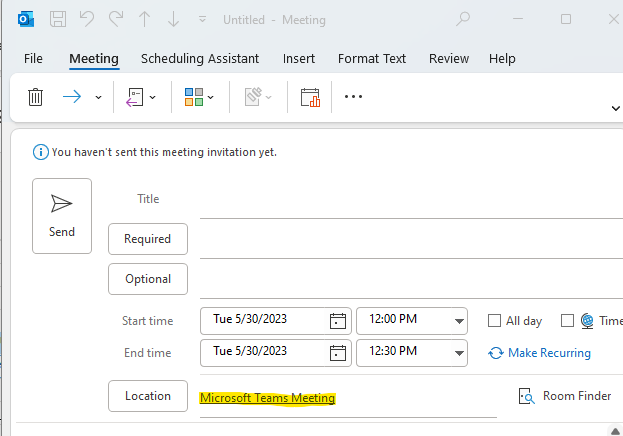 Scheduling an MS Teams Meeting in Outlook with the MS Teams Add-in
