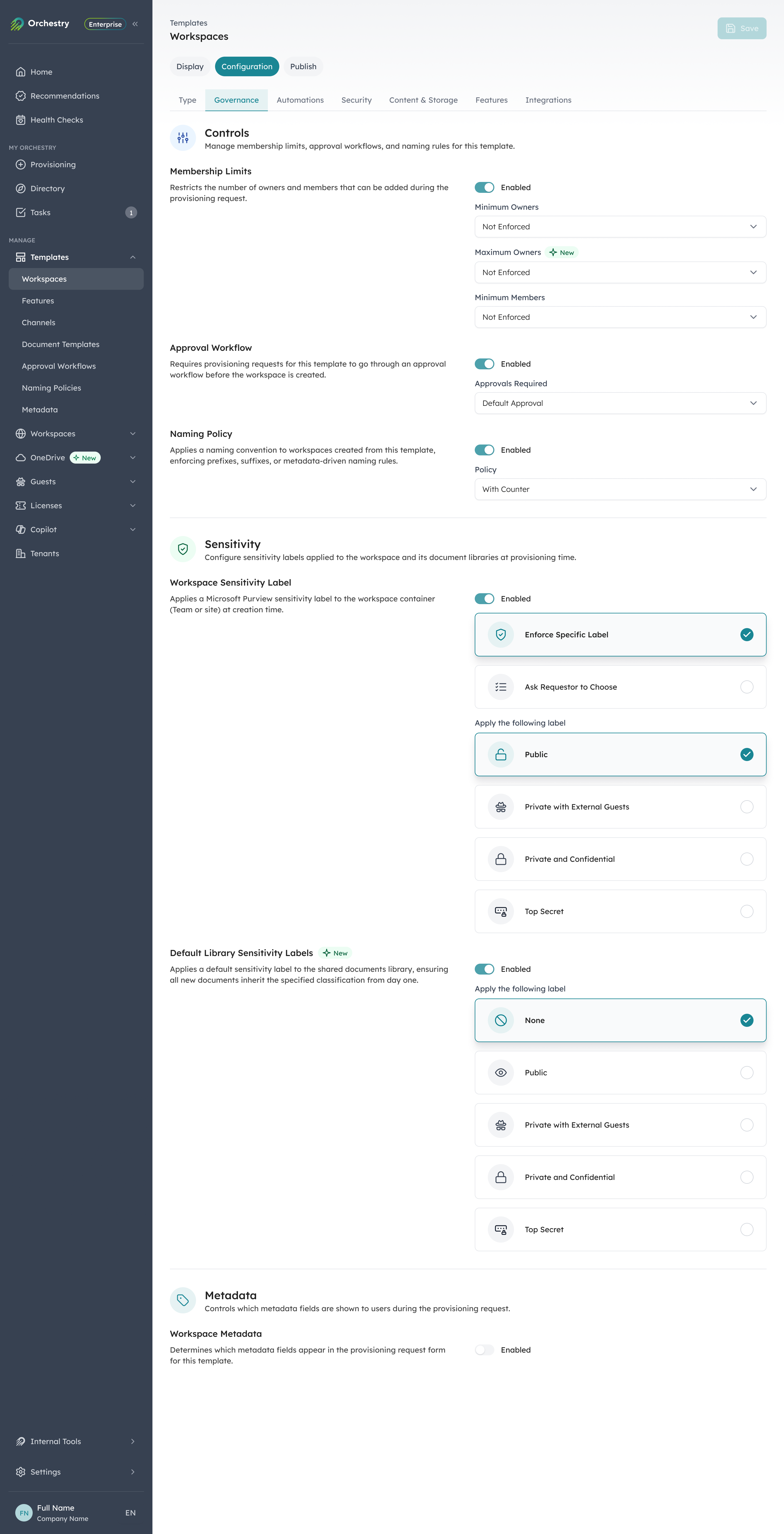 Default Library Sensitivity Labels setting in an Orchestry provisioning template