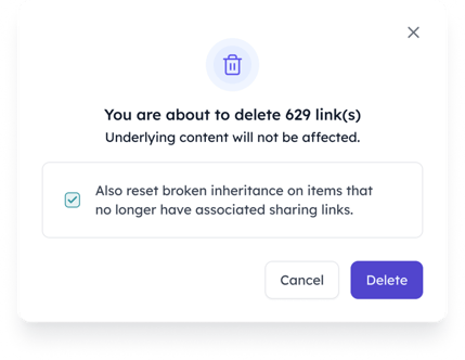 orchestry delete sharing links