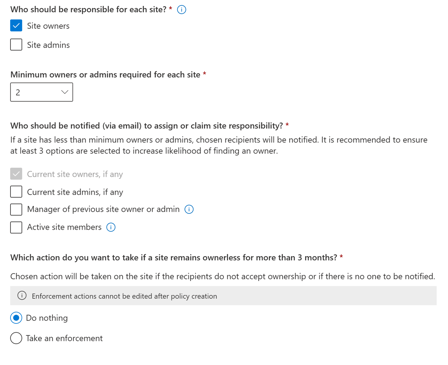 sharepoint site ownership policy