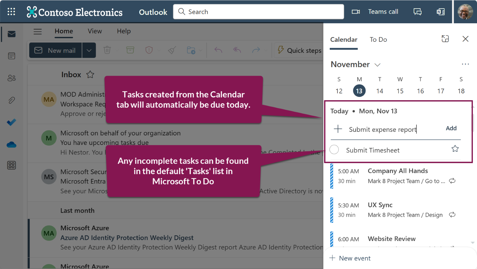 Task creation from new outlook desktop app