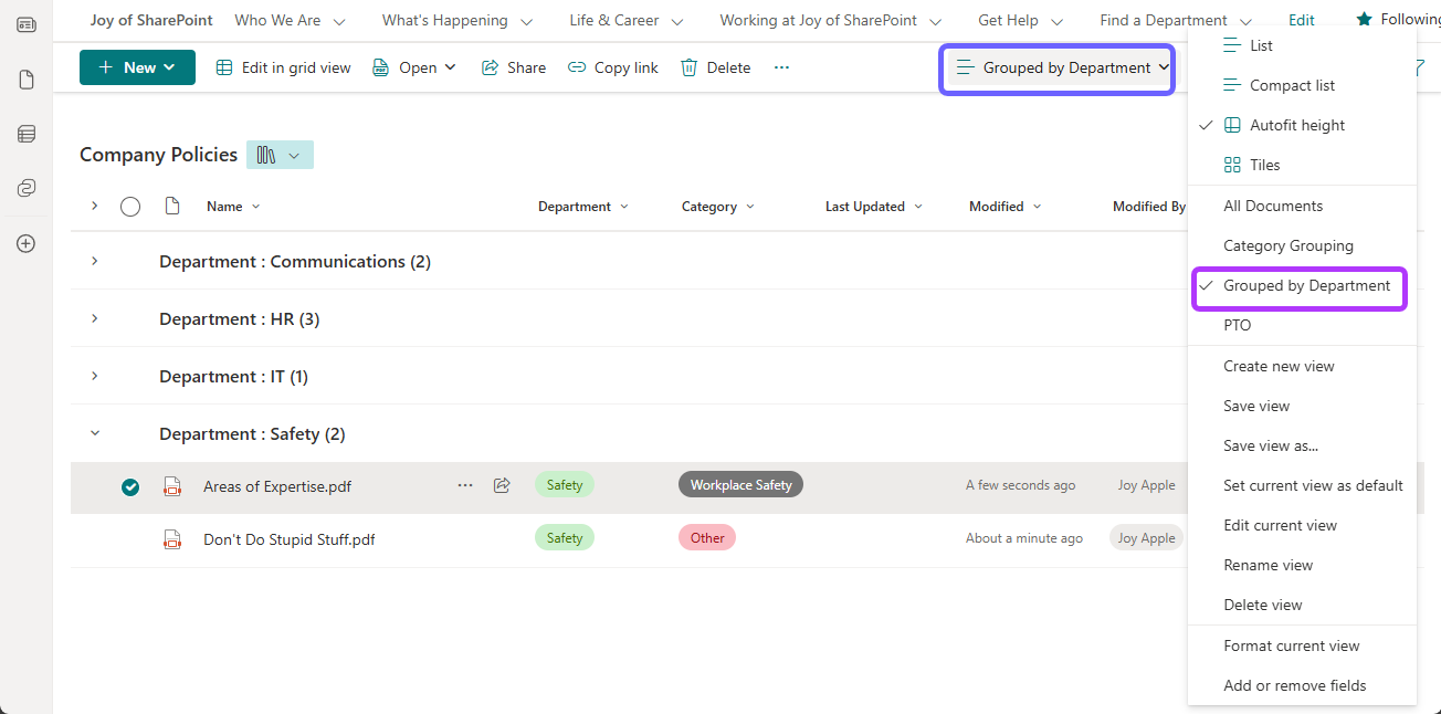 grouped sharepoint metadata