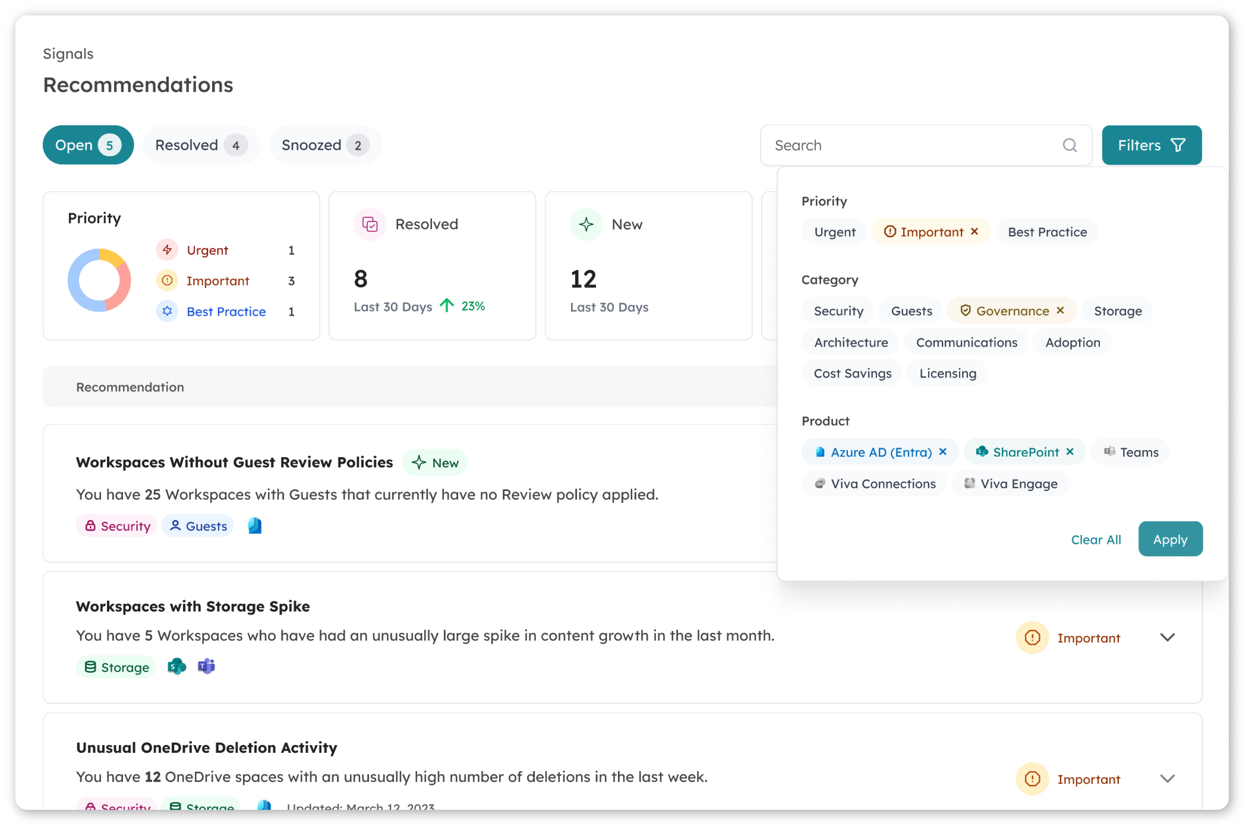 Figure 2. Orchestry Recommendations - your copilot to M365 Management