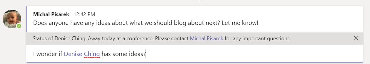 ms teams - status message - mention in channels