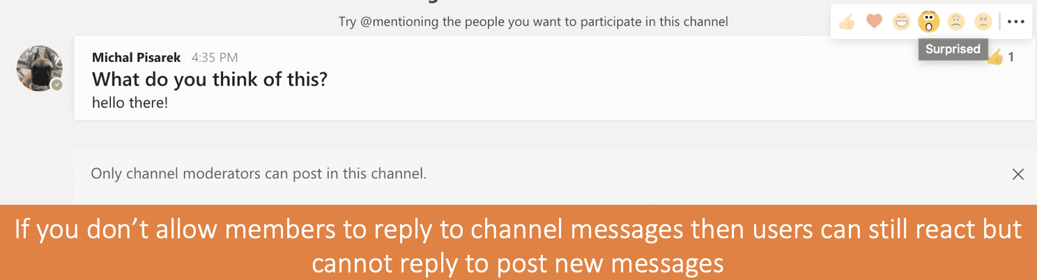 Screenshot of Microsoft Teams Channels replies