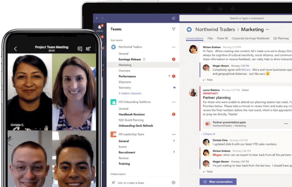 Screenshot of Microsoft Teams across desktop and mobile