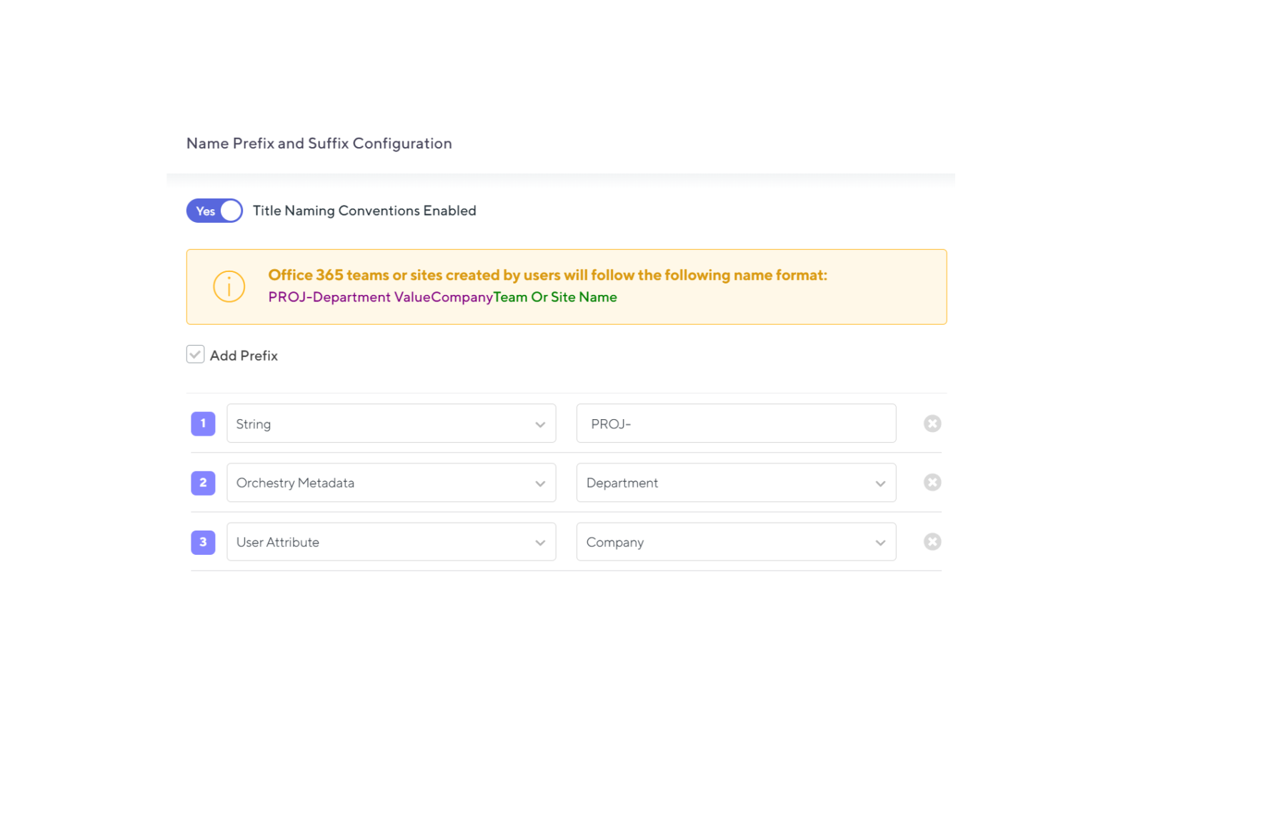 Screenshot - Setting Microsoft Teams Naming Conventions in Orchestry