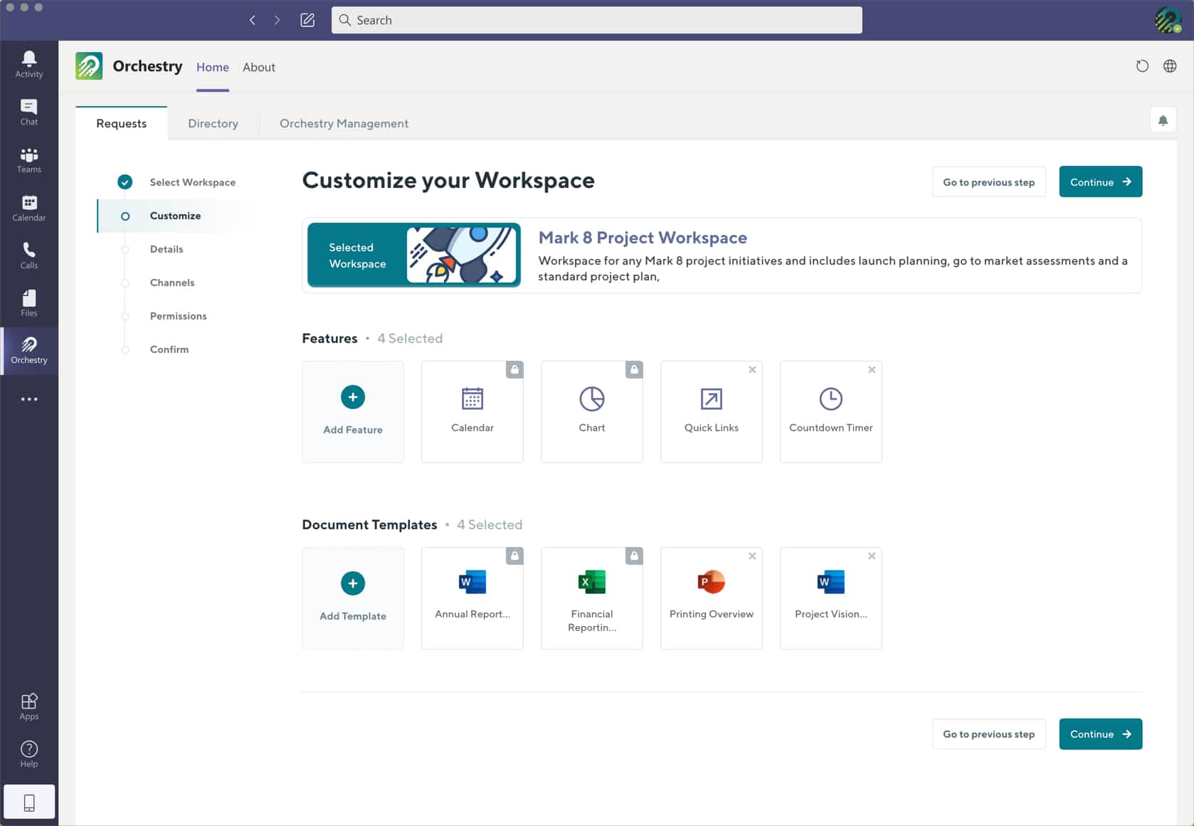 customize features with Orchestry workspace Templates