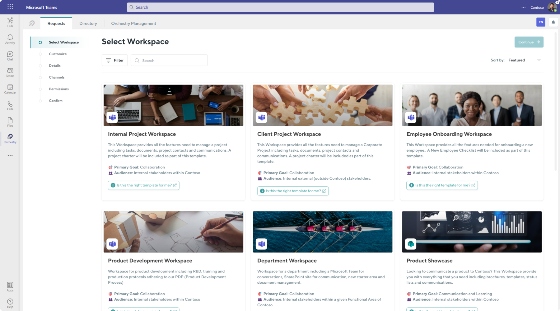 Orchestry's Microsoft Teams template library