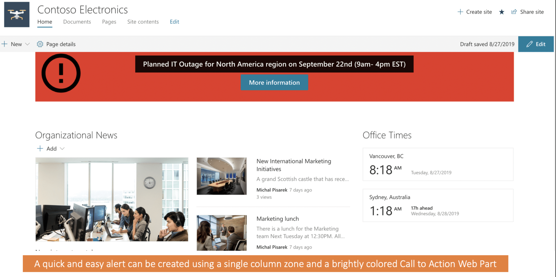 SharePoint Online Screenshot - Announcement Example