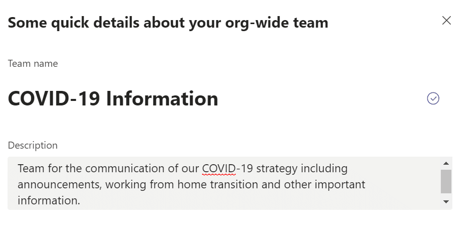 Screenshot -Microsoft Team for COVID-19 Communications strategy