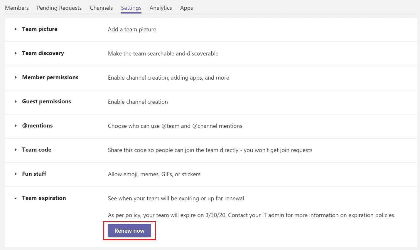 lifecycle management - ms team expiration policy