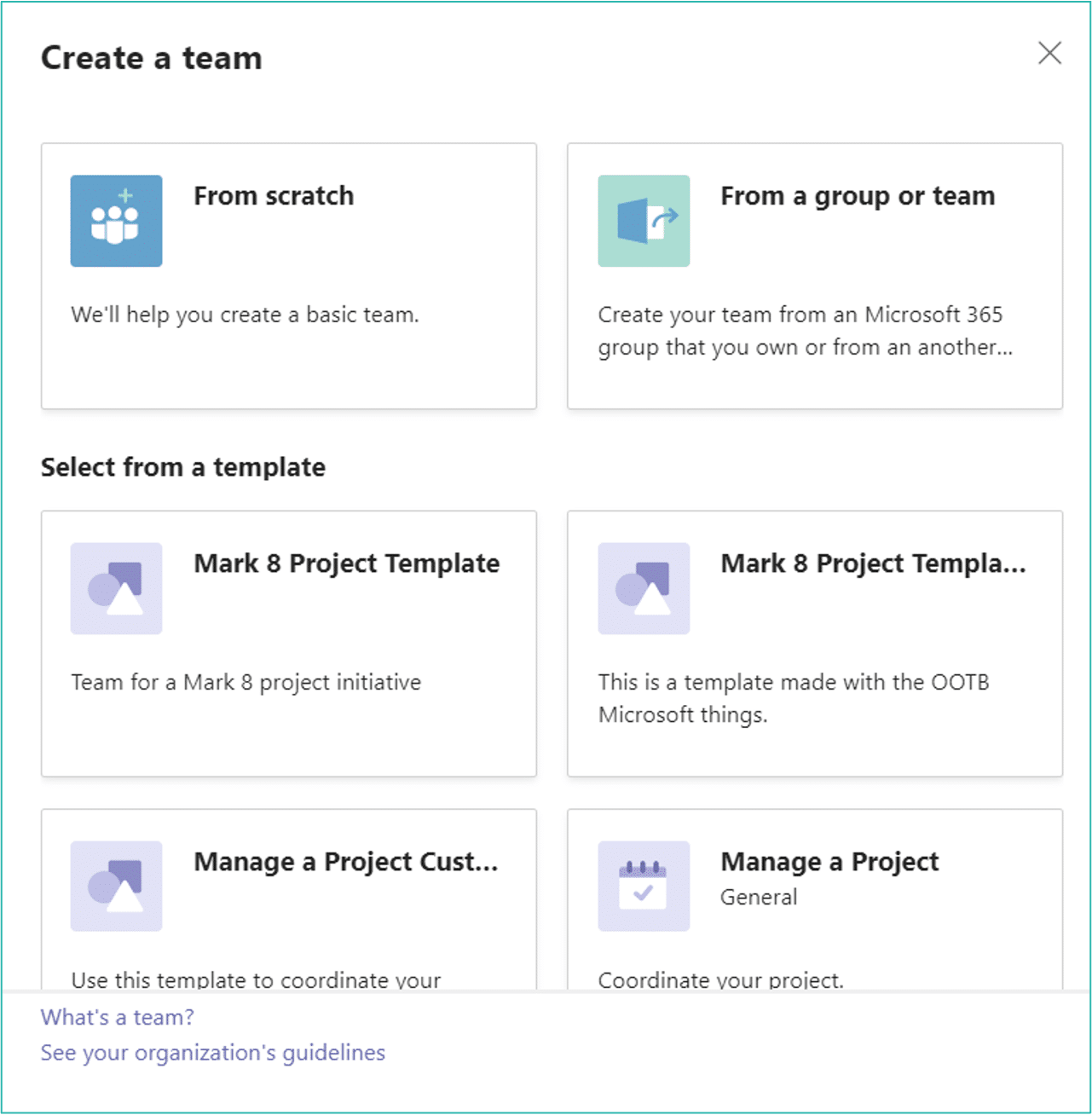 ms teams lifecycle management - creation of teams with templates