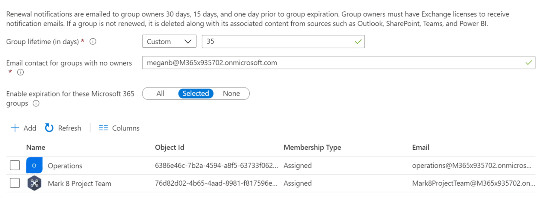 ms teams lifecycle management - group expiration