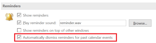 Screenshot - Settings for Microsoft Outlook Meeting Reminders