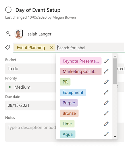 Microsoft Planner Labelling