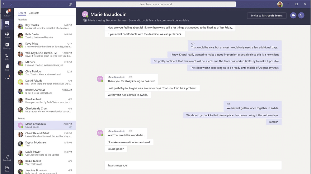 Screenshot - Desktop View of Microsoft Teams Chat