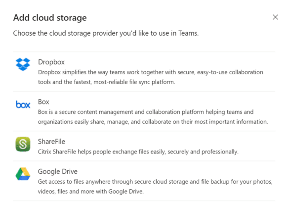 Adding a cloud storage provider for Microsoft Teams