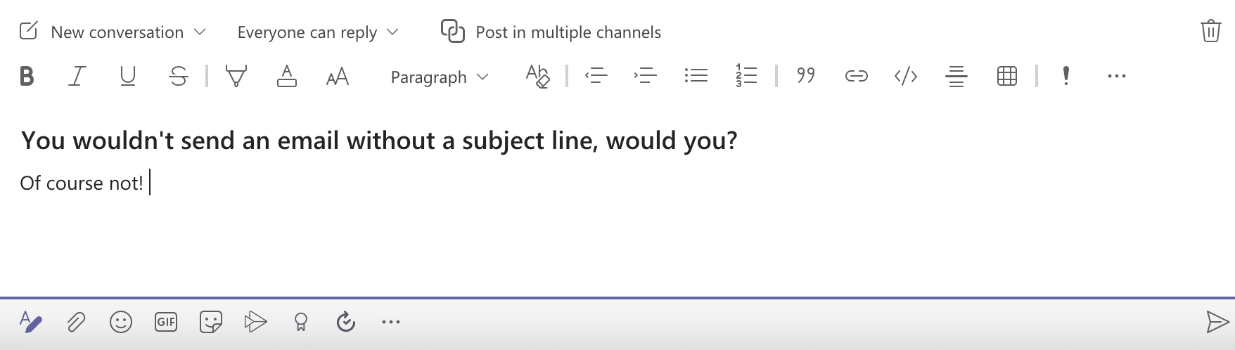 ms teams tips - use subject line in channel conversations
