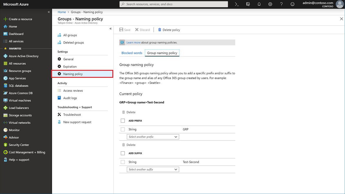 Setting Group Naming Policy to implement Microsoft Teams naming convention