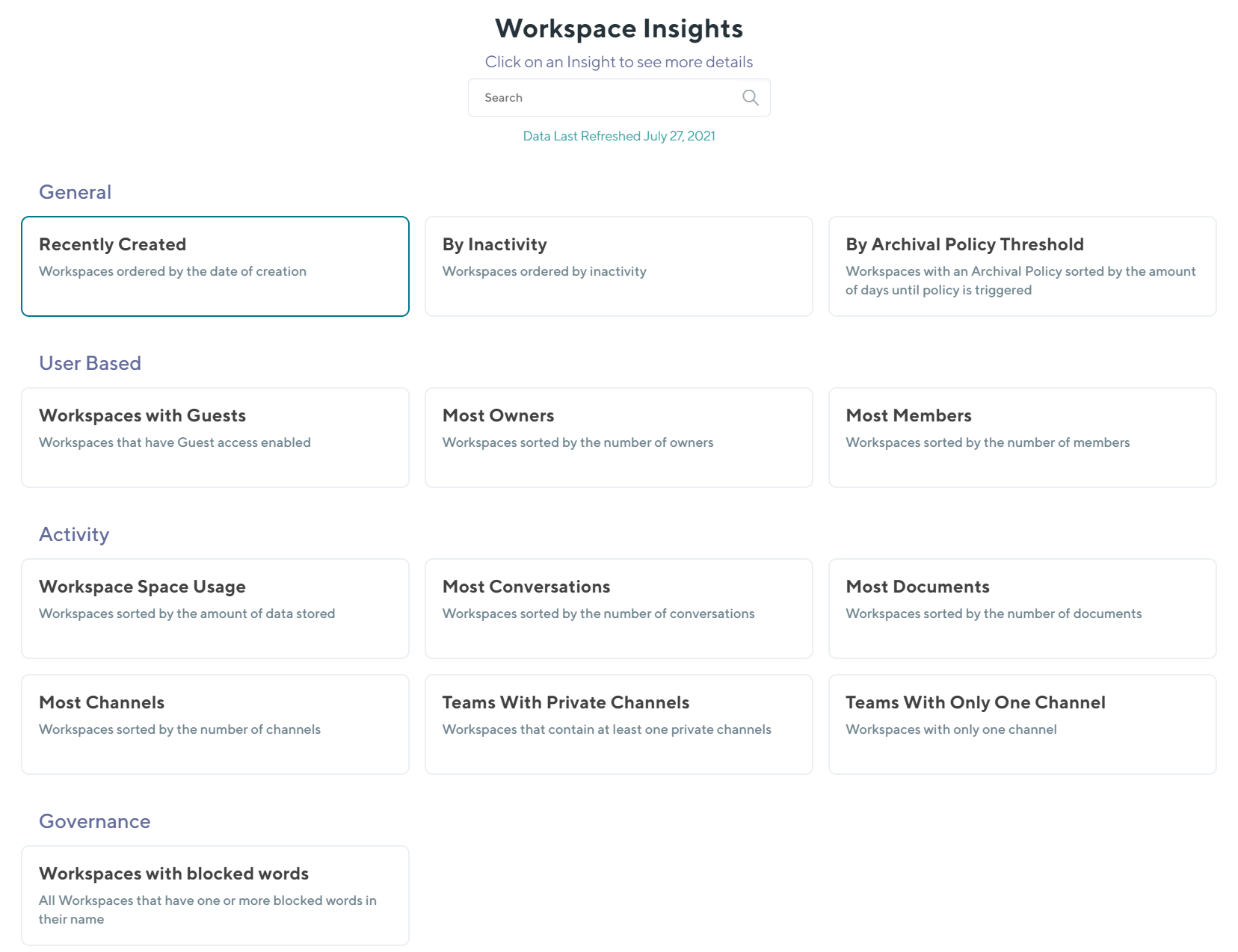 workspace actionable insight options in Orchestry