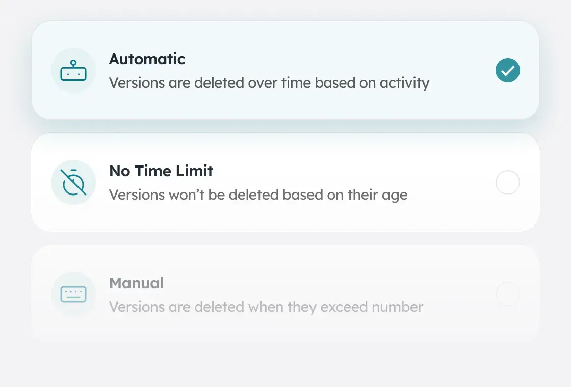 Storage and Archival - Enforce Version Limits